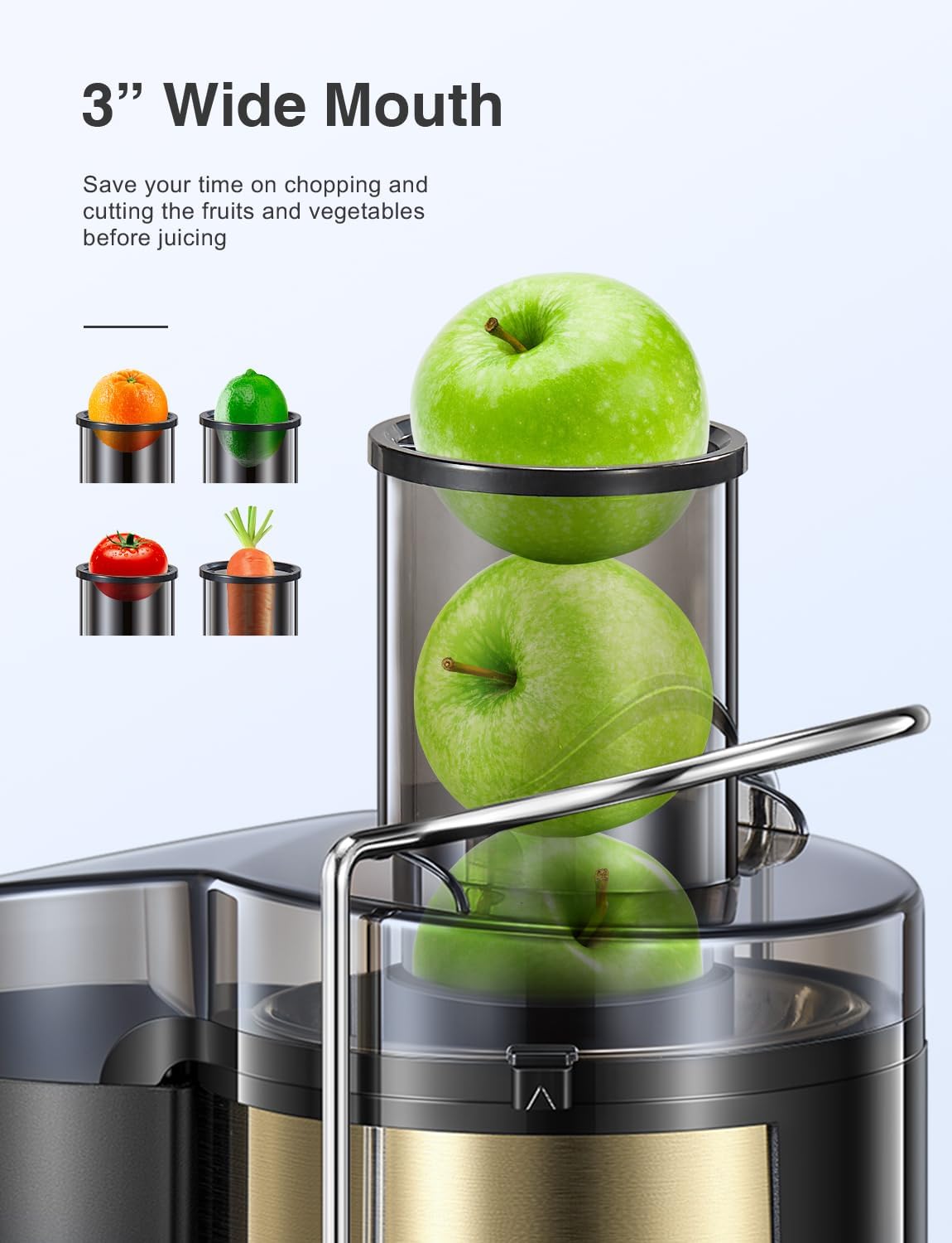 QCen Juicer Machine 500W Centrifugal Juicer with Extra Wide Feed Chute