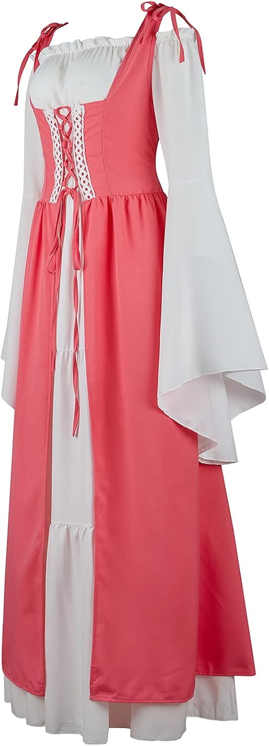 Kranchungel Renaissance Costume Women Dress: Flowy Long Sleeve Medieval Dress for Renaissance Faires & Medieval Festival