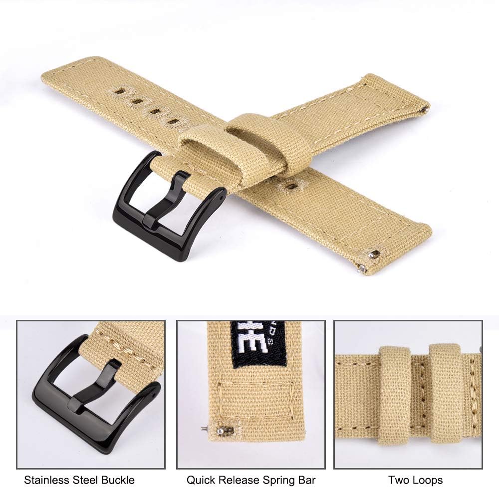 Ritche Christmas Gift Canvas Vintage Quick Release Watch Band 18mm 20mm 22mm 24mm Replacement Watch Straps for Men Women, White Elephant Gifts, Stocking Stuffers for Men, Father's Day gifts