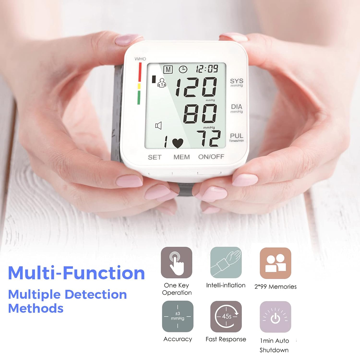 MMIZOO Wrist Blood Pressure Monitor BP Machine with Carrying Case White