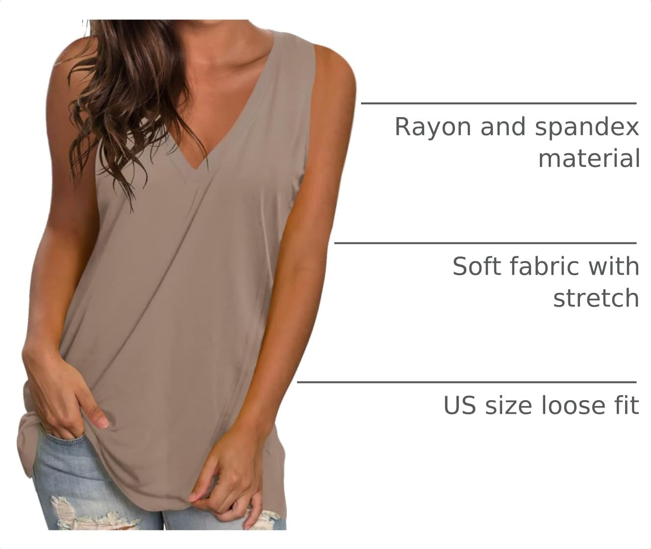 Sampeel Womens Summer Tank Tops Basic Tanks V Neck Sleeveless T Shirts Side Split