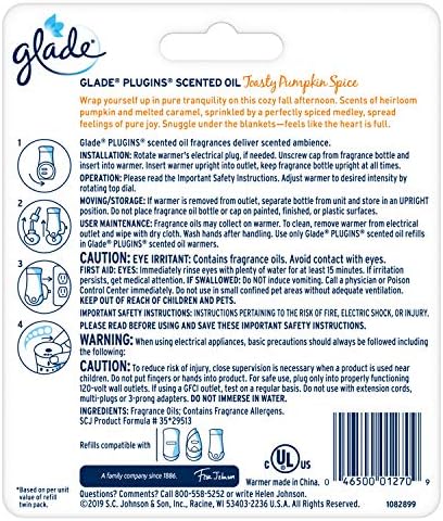 Glade PlugIns Refills Air Freshener Starter Kit, Scented Oil for Home and Bathroom, Toasty Pumpkin Spice, 0.67 Fl Oz, 1 Warmer + 1 Refill