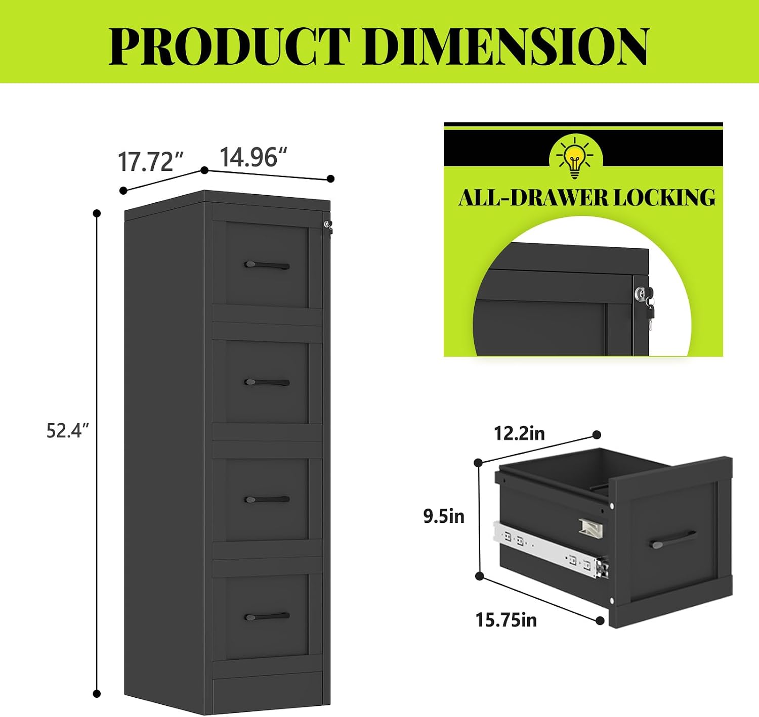 3 Drawer File Cabinet, Office Mobile Filing Cabinet, Printer Stand | All-in-One Office Storage, 3 Storage Drawers, 2 Adjustable Shelves, Lockable Cabinet, 4 Casters, 46.5-Inch Top