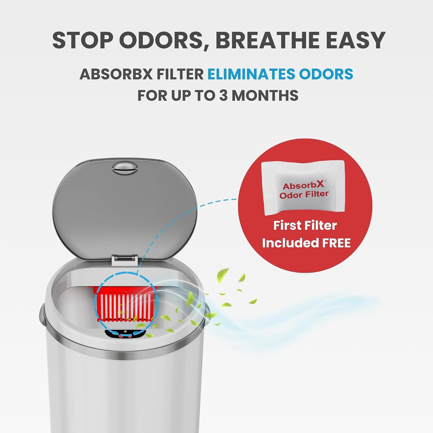 iTouchless 13 Gallon Touchless Sensor Kitchen Trash Can with Odor Control System, Brushed Stainless Steel, Round Garbage Bin for Home or Office - IT13RCB