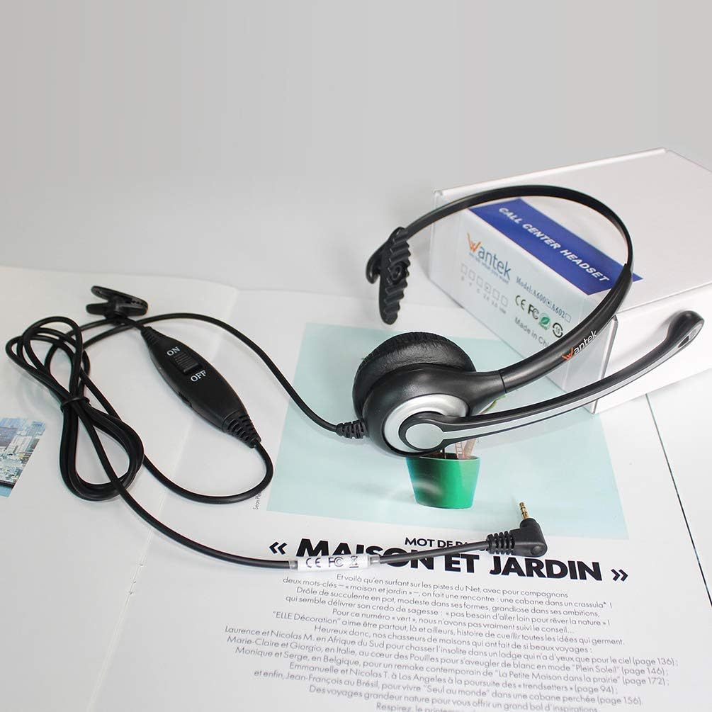 Wantek 2.5mm Telephone Headset with Mic Noise Cancelling, Office Phone Headset Compatible with AT&T ML17929 Panasonic Vtech RCA Uniden Cisco SPA Grandstream Polycom Cordless Dect Phones(A600F)