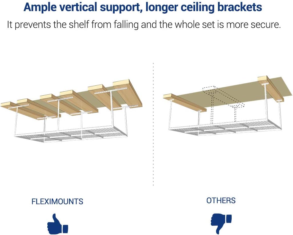 FLEXIMOUNTS 4x8 Overhead Garage Storage Rack with Hooks, Black