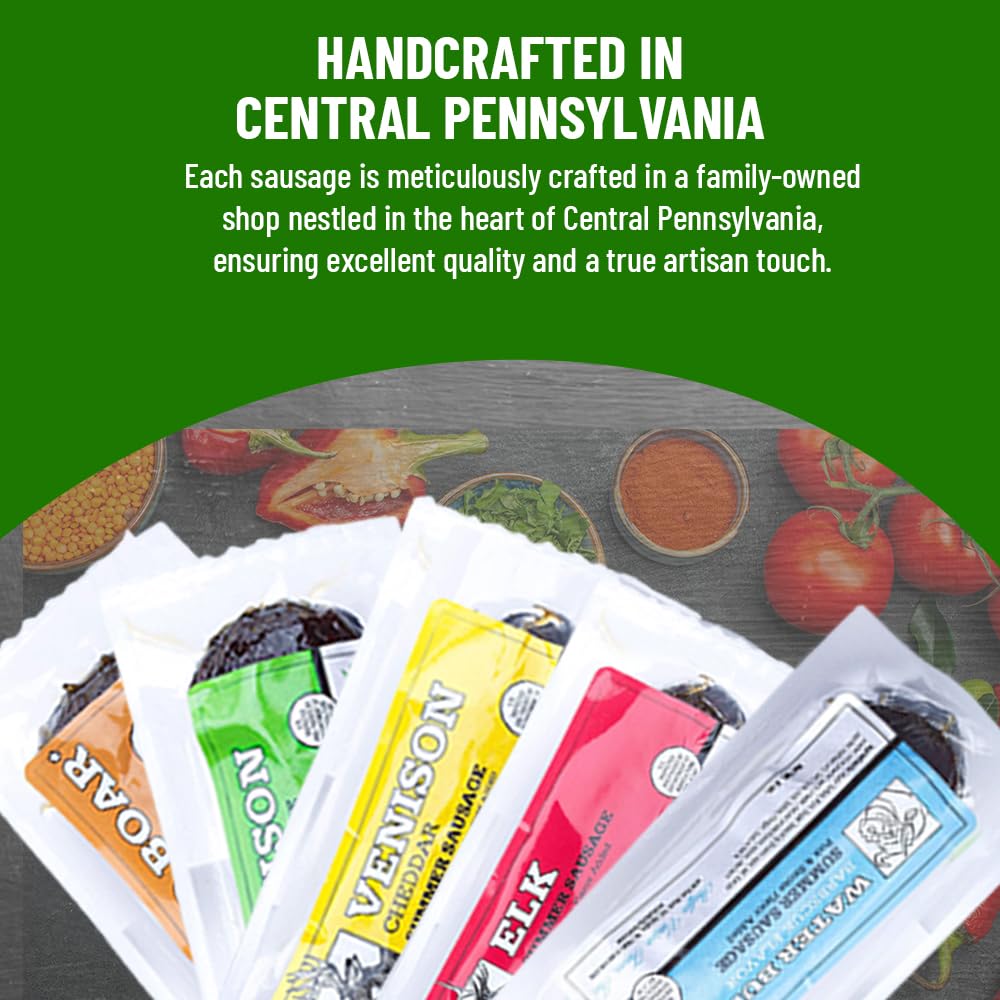 Game Summer Sausage Gift Pack (Venison, Cheddar, Elk, Elk Cheddar, Wild Boar, Venison Jalapeno Cheddar) (6- six ounce Chubs)