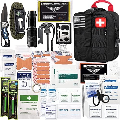 EVERLIT 250 Pcs Survival First Aid Kit | IFAK Outdoor Survival Kit Emergency Kit For Camping Hiking Hunting Earthquake Emergency Preparedness