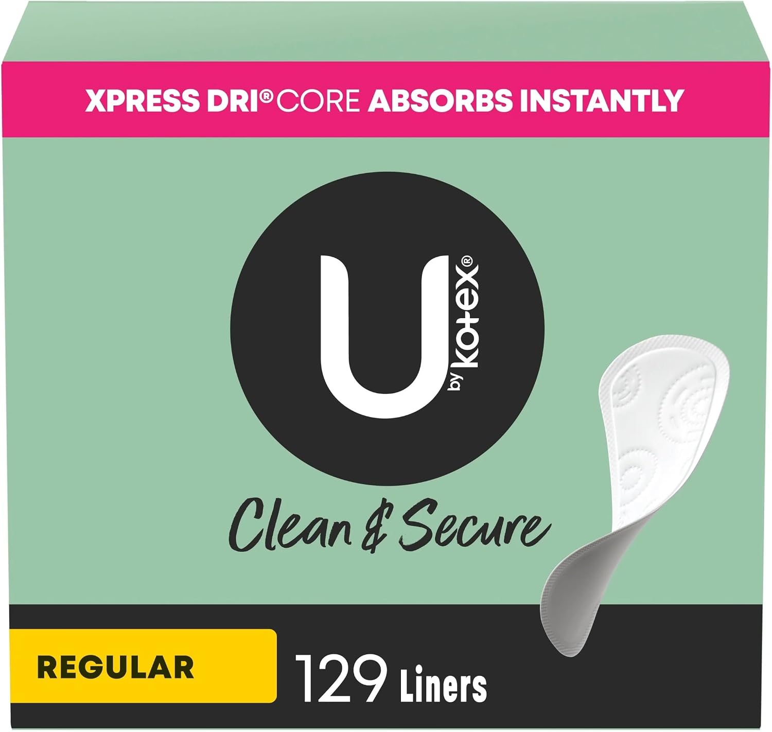 U by Kotex Clean & Secure Daily Liners, Regular, 129 Count - 4 Pack (516 Total