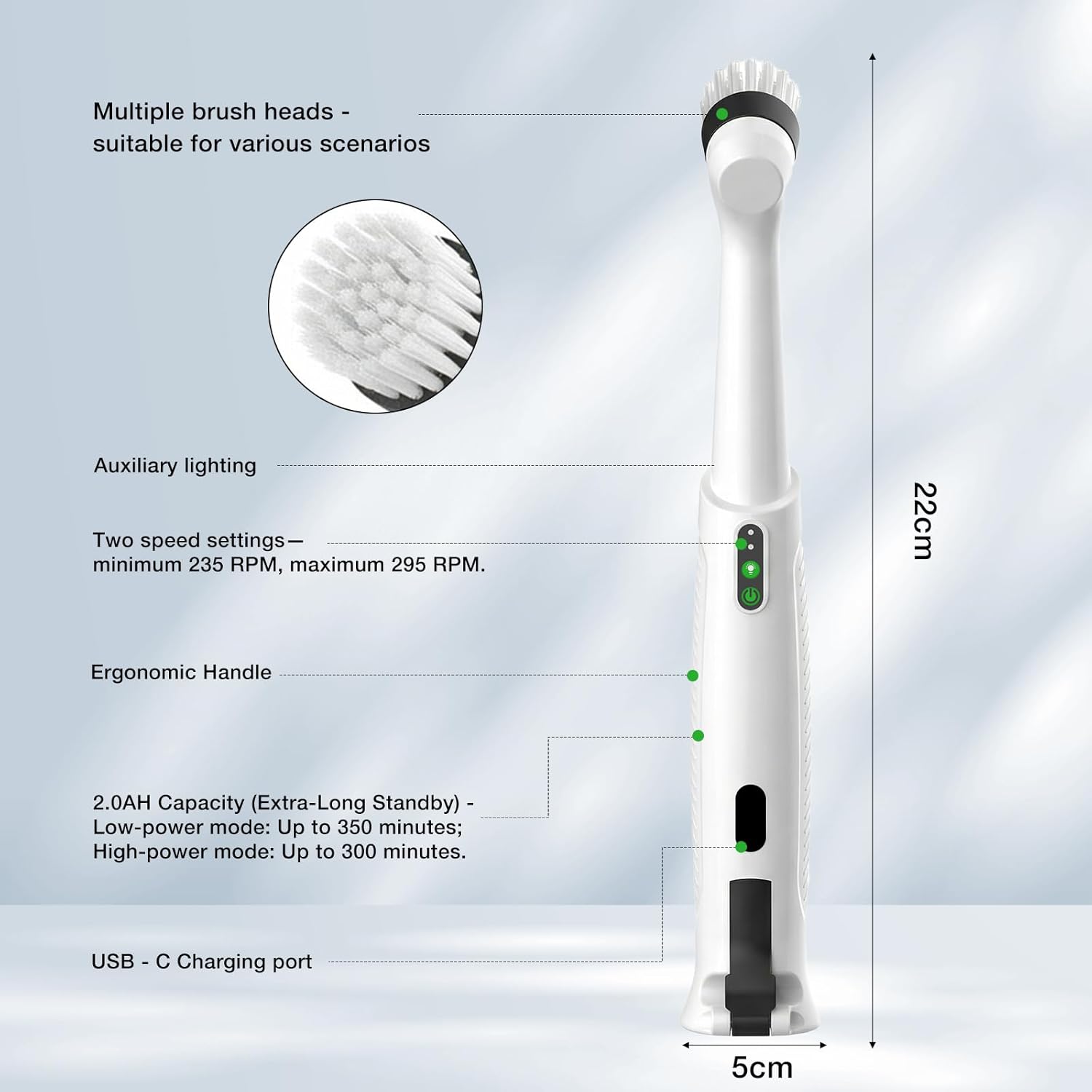 Electric Grout Cleaner, Electric Spin Scrubber, 5 Magnetic Heads | Rechargeable Waterproof Power Scrubber for Tile Grout, Bathroom, Kitchen