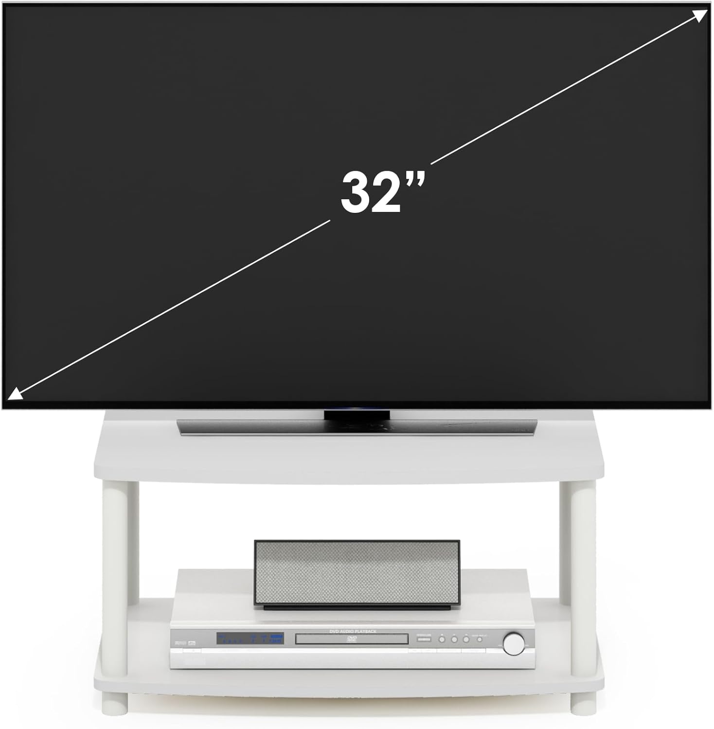 Furinno Turn-N-Tube TV Riser Stand, 2-Tier Small Elevated No Tools TV Stand, TV Console for TV up to 32 inch, 15.8 x 23.8 x 11, for Living Room, Bedroom, French Oak/Black