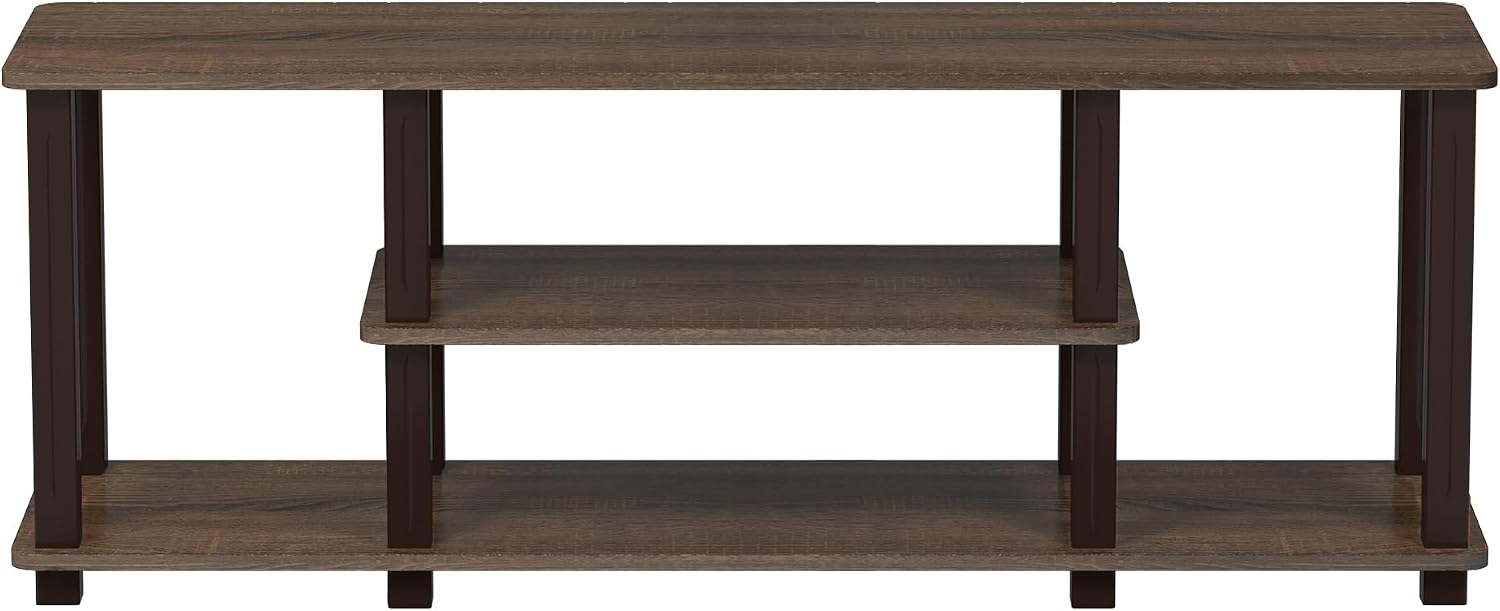 Furinno Turn-N-Tube No Tools 3D 3-Tier Entertainment TV Stand up to 50 inch TV, Round Tubes, French Oak Grey/Black | for TV up to 50 Inch, Open Frame Rectangular Entertainment Center with Storage Shelf, TV Console, for Living Room, Bedroom
