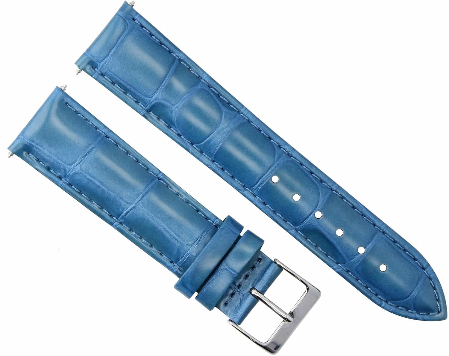Ewatchparts 19mm Light Blue Italian Leather Replacement Watch Strap Silver Buckle Compatible With Invicta Russian Diver