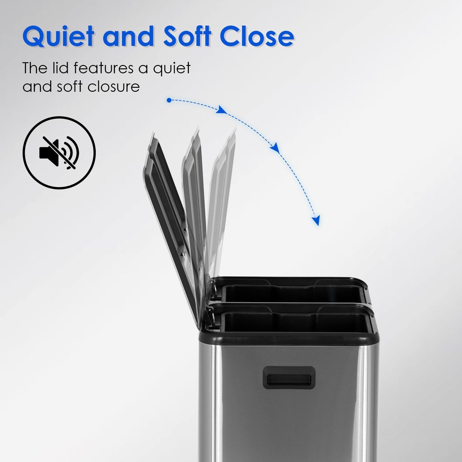 FDW | 13 Gallon Trash Can with Lid | Steel | Fingerprint-Proof | Made of Brushed Stainless Steel | Soft-Close Step Pedal | Hands-Free Use | Easy to Clean | for Kitchen, Office, Bathroom