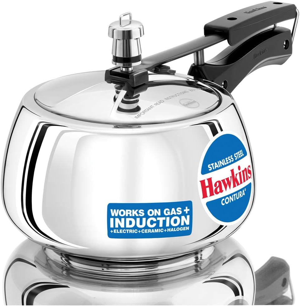 Hawkins 3 Litre Contura Pressure Cooker, Stainless Steel Inner Lid Cooker, Handi Cooker, Induction Cooker, Silver (SSC30)