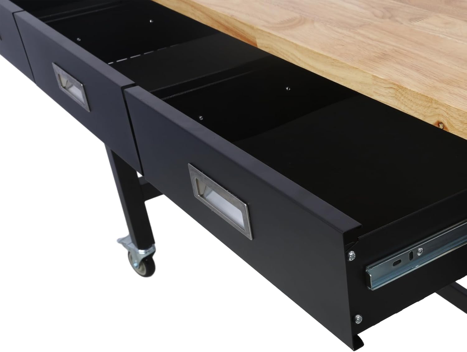 Work Bench, Workbench with Drawer Storage, Heavy Duty Bamboo Wood Work Table with Wheels for Garage Home Office (48 Inch)