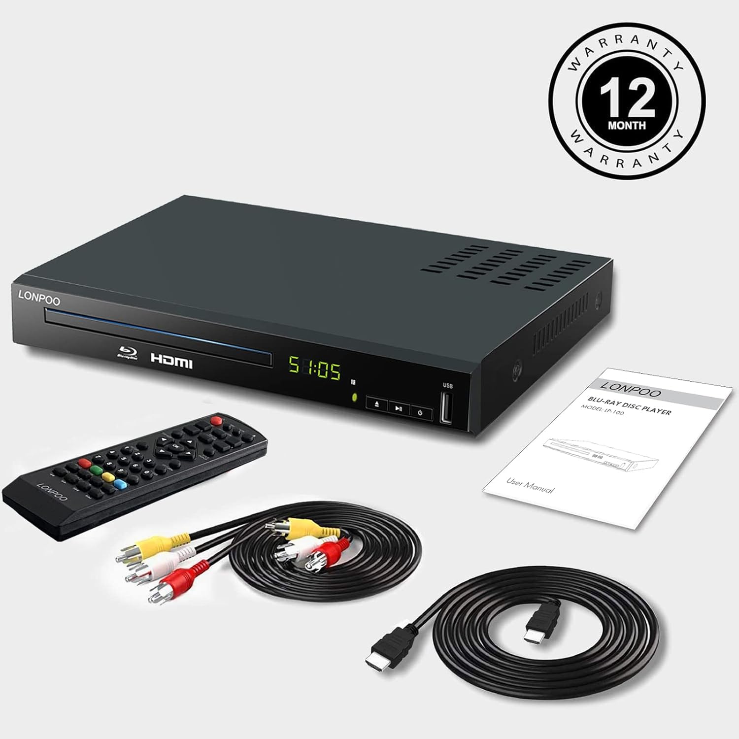 Blu Ray Player for TV, Full HD DVD Player HDMI with Dolby Digital TrueHD/DTS | Region A Blu-ray, Region Free DVD Disc, DVD Upscaling