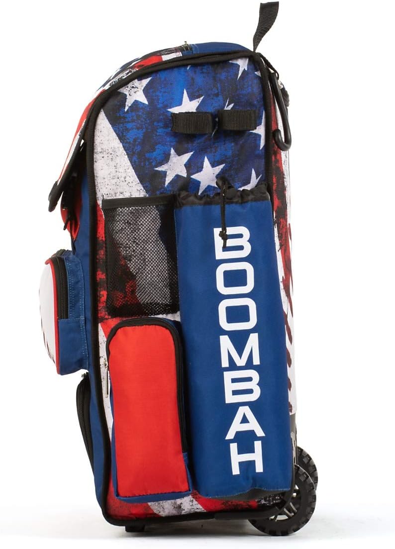 Boombah Rolling Superpack 2.0 Baseball/Softball Gear Bag - 23-1/2" x 13-1/2" x 9-1/2" - USA Baseball Royal/Red/White - Telescopic Handle - Holds 4