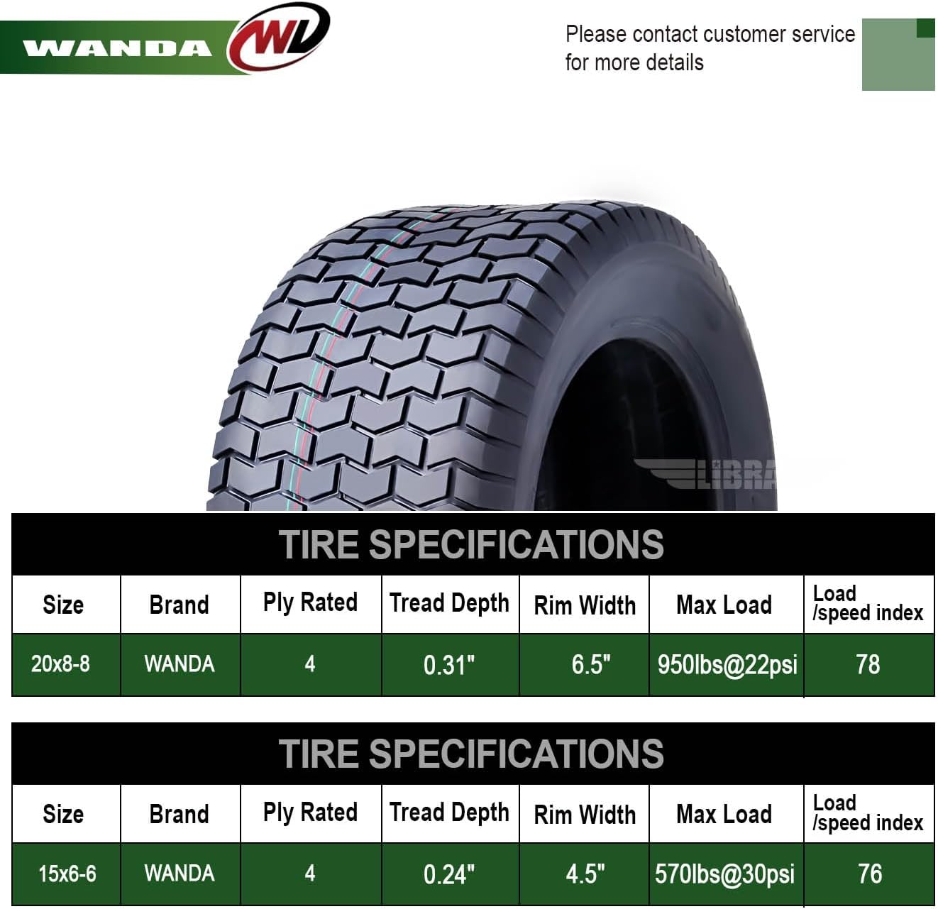 WANDA Set 4 Lawn Mower Turf Tires 16x6.5-8 & 23x10.5-12 /4PR -13019/13049 | Riding Lawn Mover, Garden Tractor