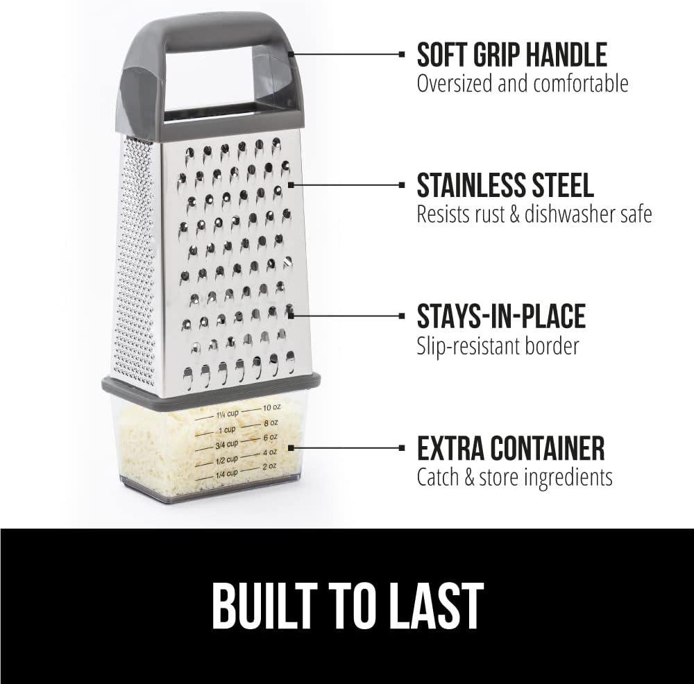 GORILLA GRIP® XL 4-Sided Stainless Steel BPA-Free Cheese Grater, Black