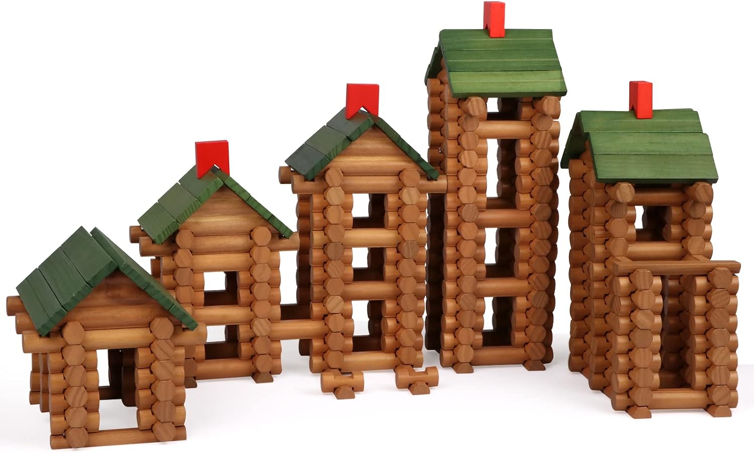 Wondertoys 170 Pieces Wood Logs Set Ages 3+, Classic Building Log Toys for Boy, Creative Construction Engineering Educational Gifts