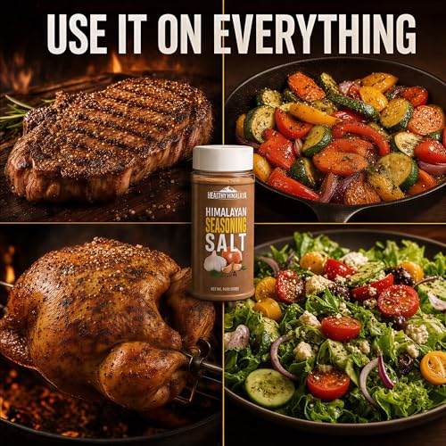 Himalayan Seasoning Salt with Pepper, Garlic, and Onion – Natural Himalayan Pink Salt for Grilling, Cooking, and Finishing – 14 oz Shaker