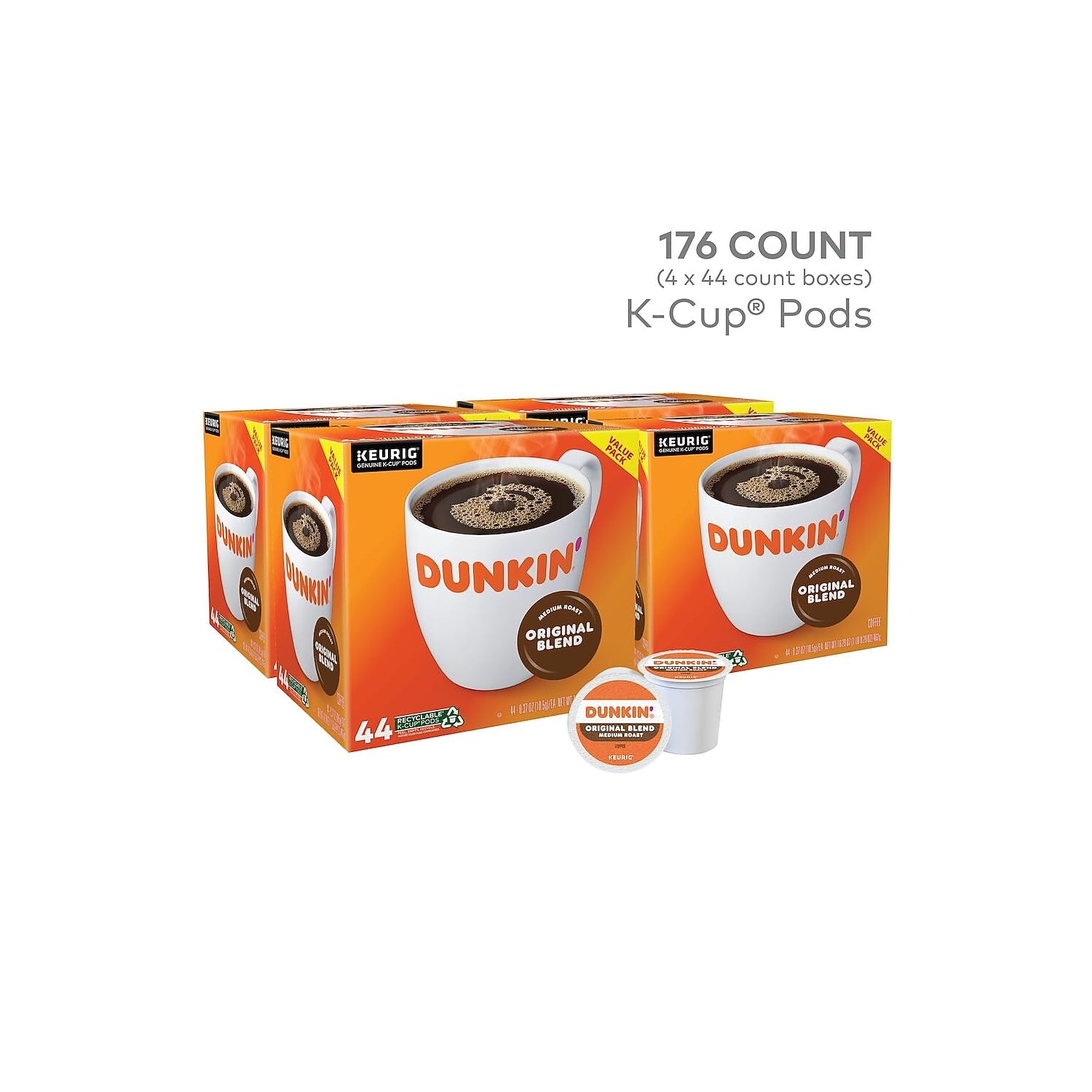 Dunkin' Donuts 2091512 Original Blend Coffee K-Cup Pods Medium Roast 44/Box (006933)