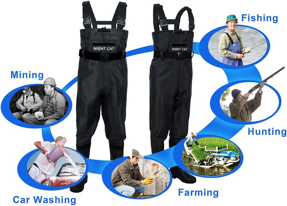 Night Cat Fishing Waders for Men Women Waterproof Hunting Chest Wader with Bootfoot Belt Breathable Lightweight Size 6 to 14