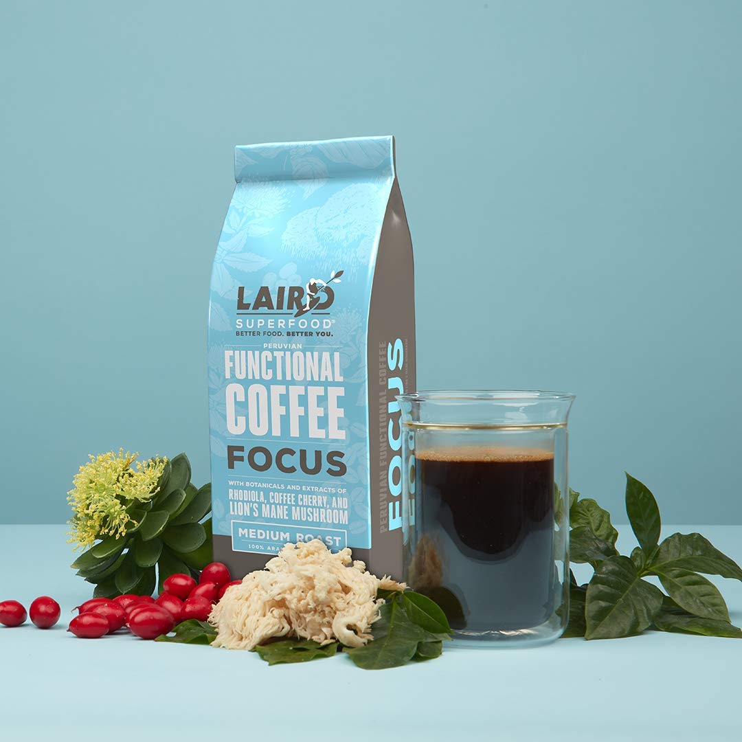 Laird Superfood Peruvian Dark Roast Coffee with Functional Mushrooms, Certified Organic Peruvian Ground Coffee Beans, Gluten-Free, Dairy-Free, Non-GMO