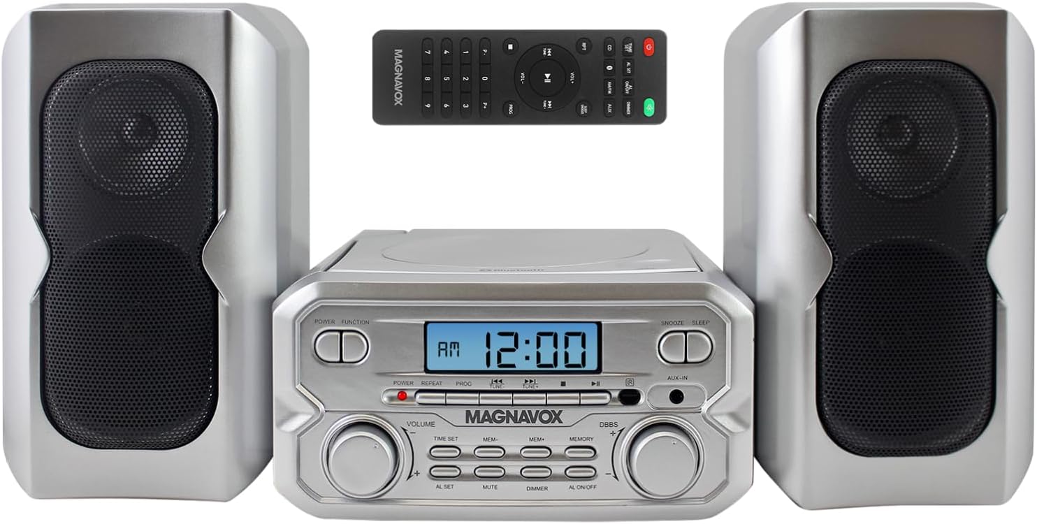 Magnavox 3-Piece Compact CD Shelf System with Digital FM Stereo Radio, Bluetooth Wireless Technology