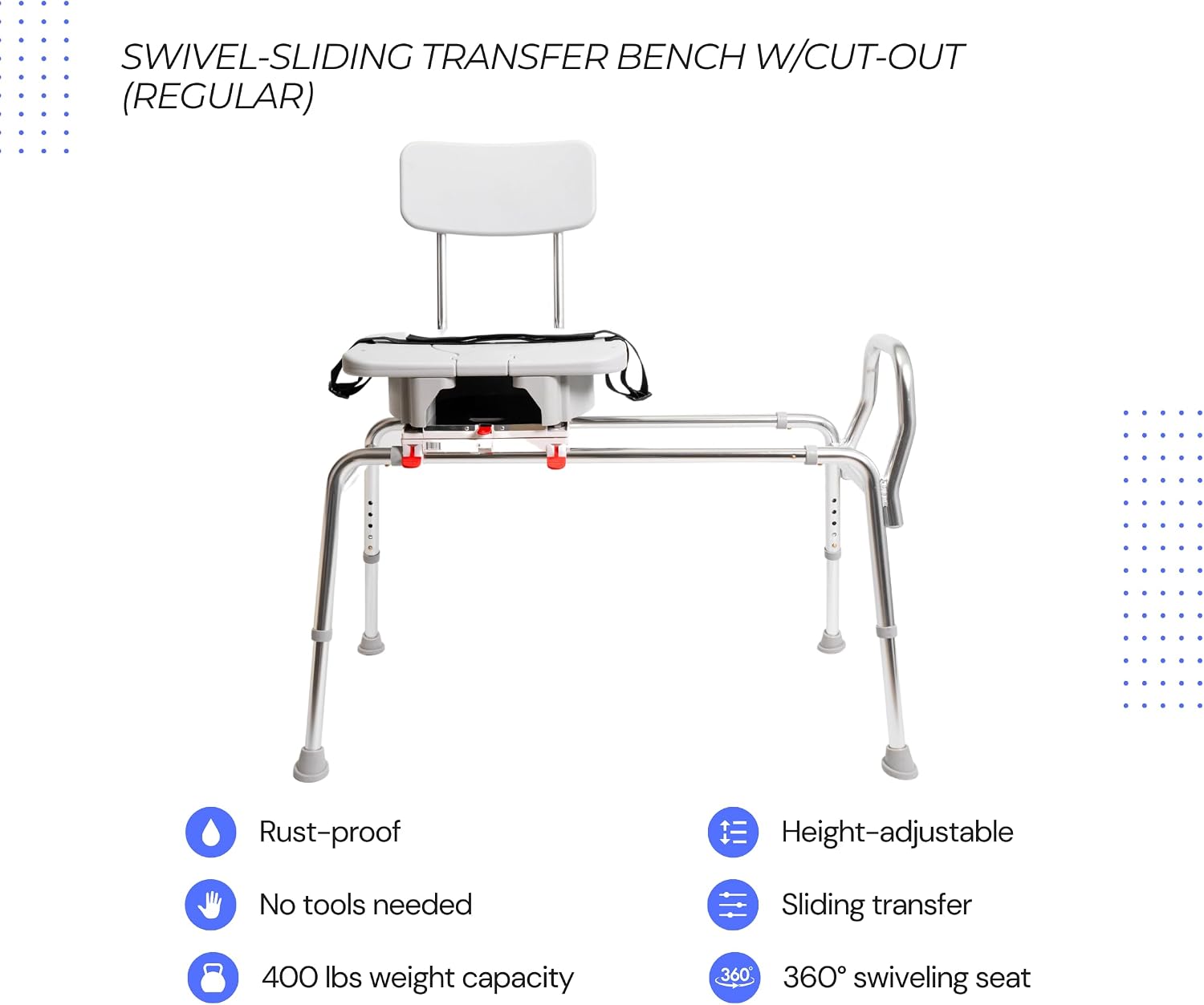 Tub Transfer Bench with Swivel Seat, for Elderly & Disabled, Standard | Eagle Health Supplies Sliding Shower Chair for Inside Shower, FSA/HSA eligible, Height Adjustable, 77662