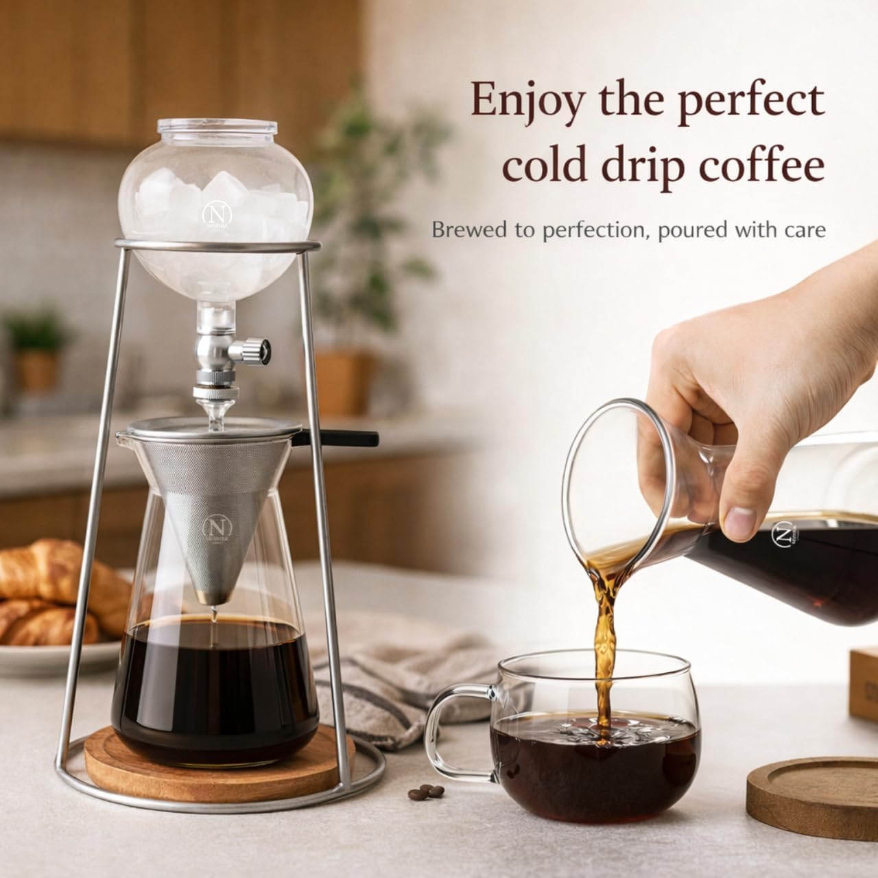 NISPIRA Luxury Ice Cold Brew Dripper Coffee Maker in Stainless steel, 600 ml Copper
