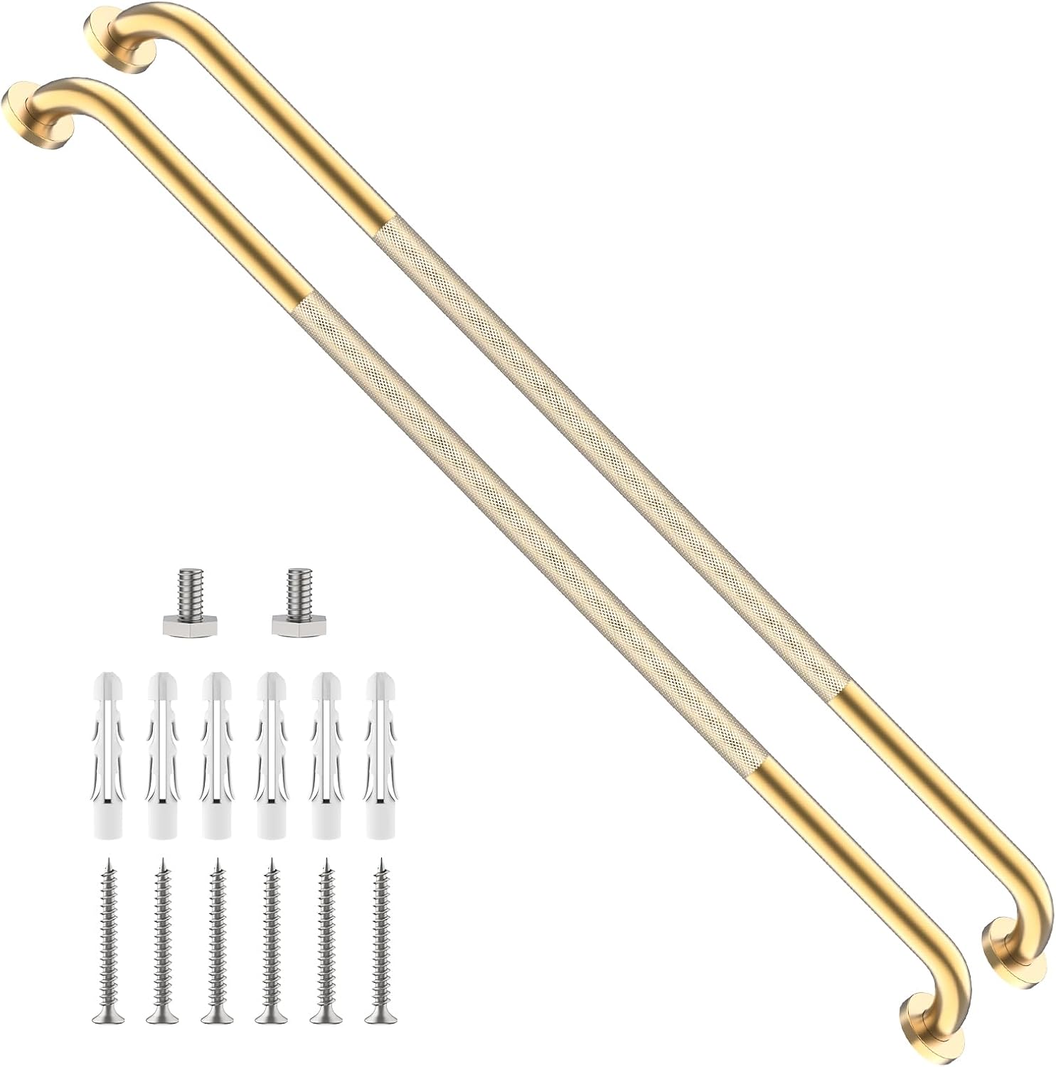 40 Inch Brushed Nickel Shower Grab Bar Anti-Slip Knurled Grip,Safety Handle | YuanDe 1.25" Diameter Stainless Steel Bathroom Grab Bars, Handicap Injury Elderly Senior Assist Support Shower Handle-2Packs