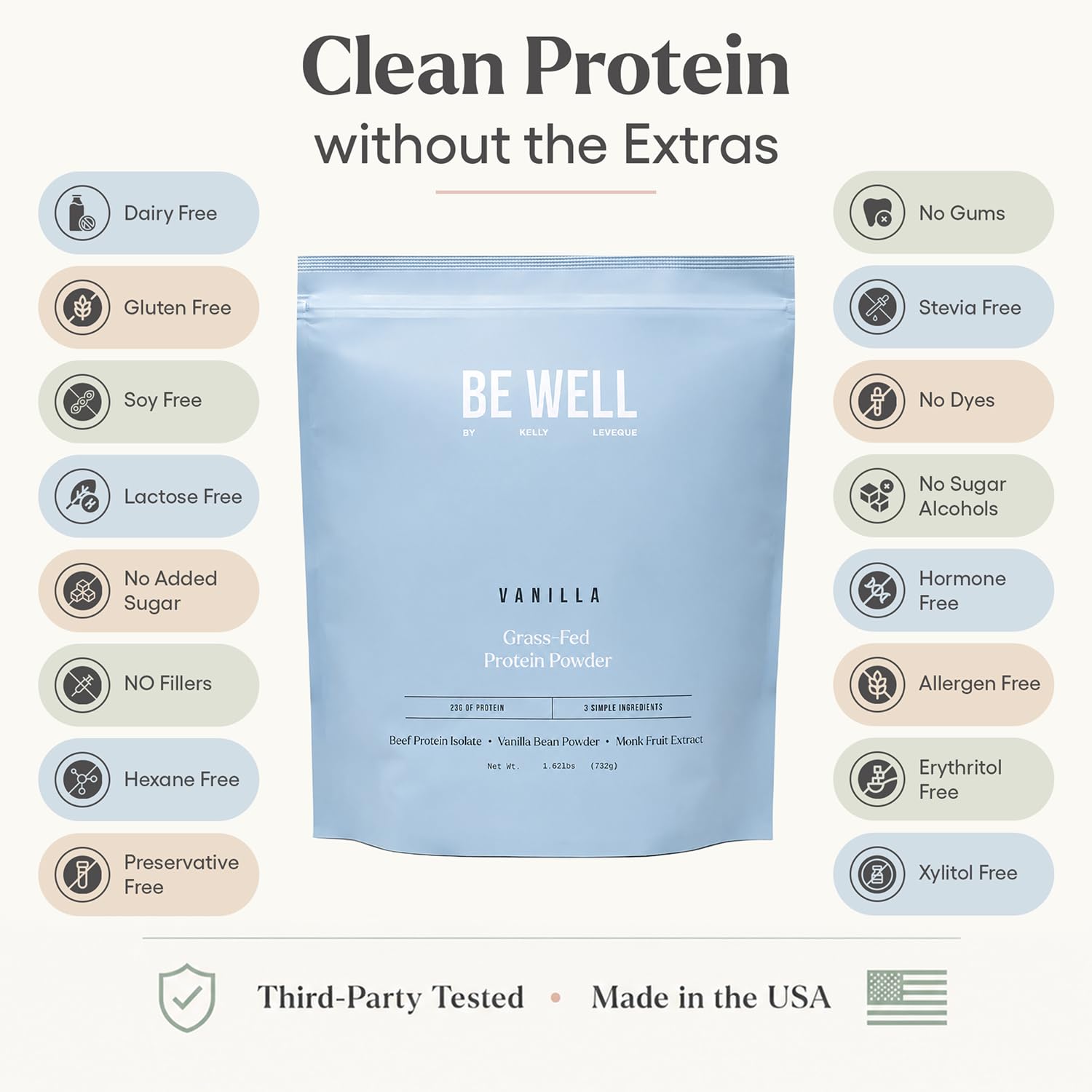 Be Well by Kelly Grass Finished Beef Protein Powder Vanilla Flavor
