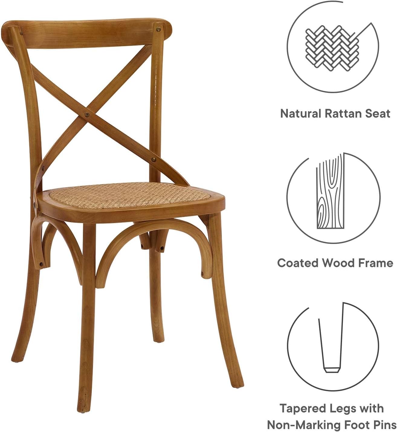 Modway Gear Rustic Modern Farmhouse Elm Wood Rattan Dining Chair in Gray