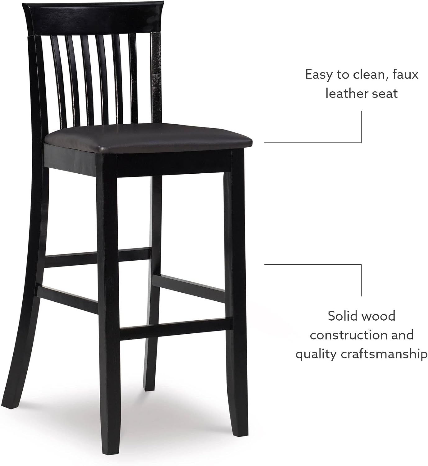Linon Torino Collection Craftsman Counter Stool, 17.25"W x 19.5"D x 37"H, Black