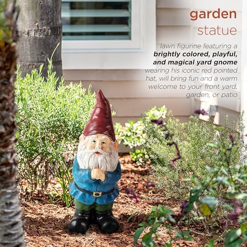 Alpine Corporation 12" Tall Classic Outdoor Garden Gnome Yard Statue Decoration