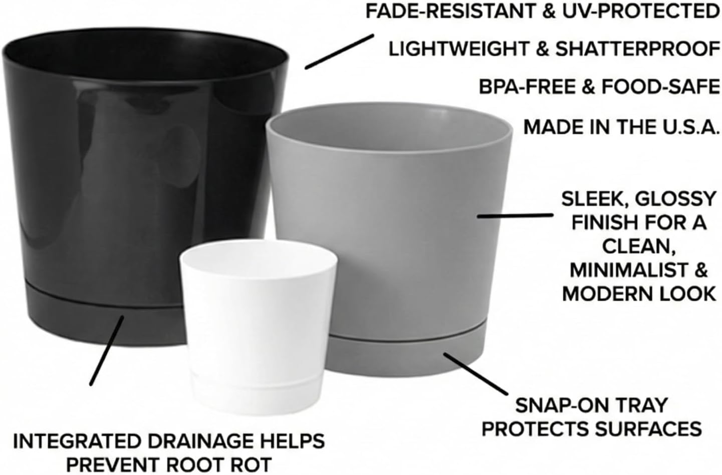 Novelty Majestic Full Depth Round Cylinder Pot, Glossy White, 8-Inch (10082)