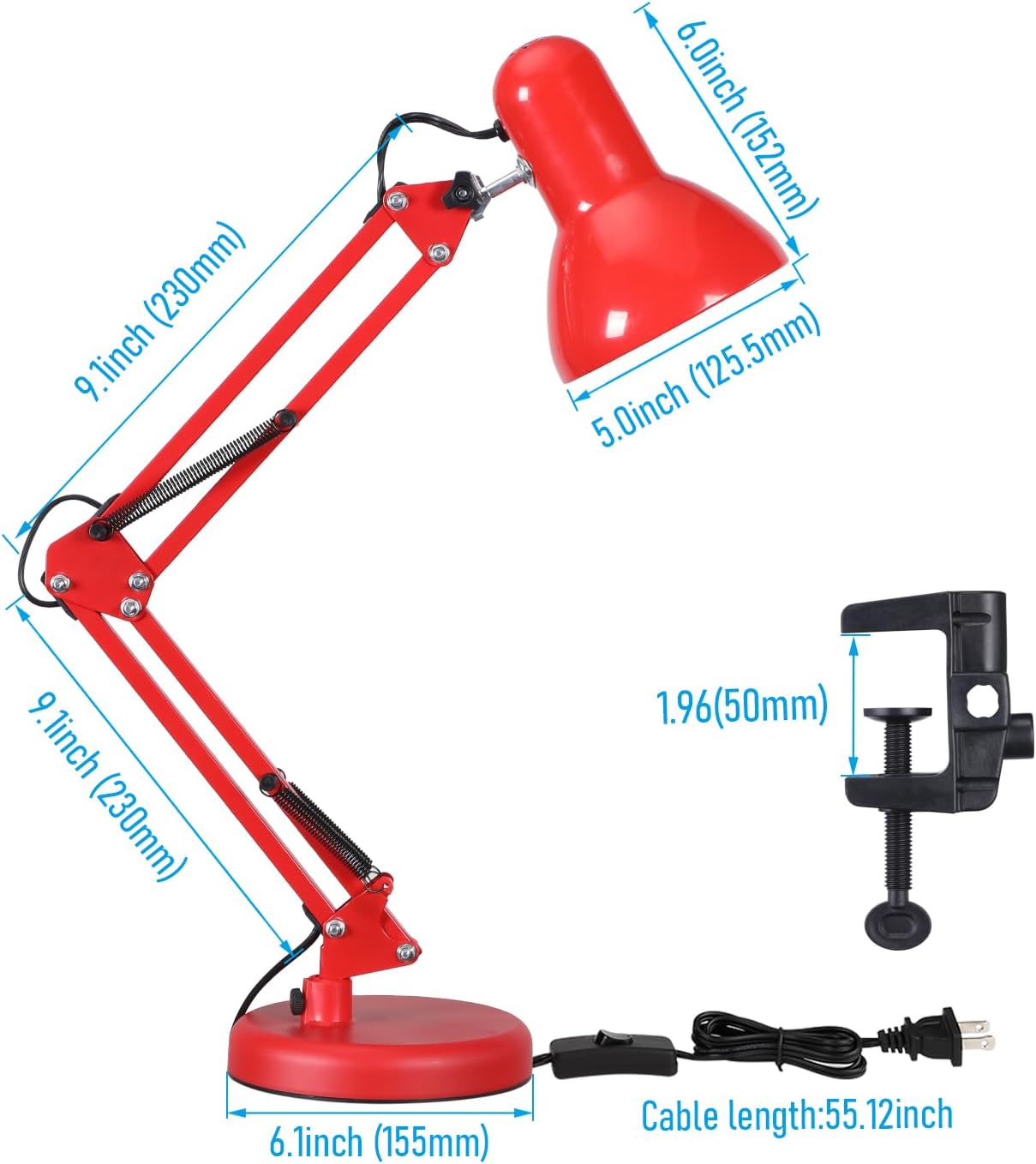 TORCHSTAR Metal Desk Lamp, Adjustable Swing Arm, E26, Black | Architect Gooseneck Multi-Joint Clip Table Lamp with Plastic Clamp, for Home Office, Work, Study, Reading, Bulbs not Included
