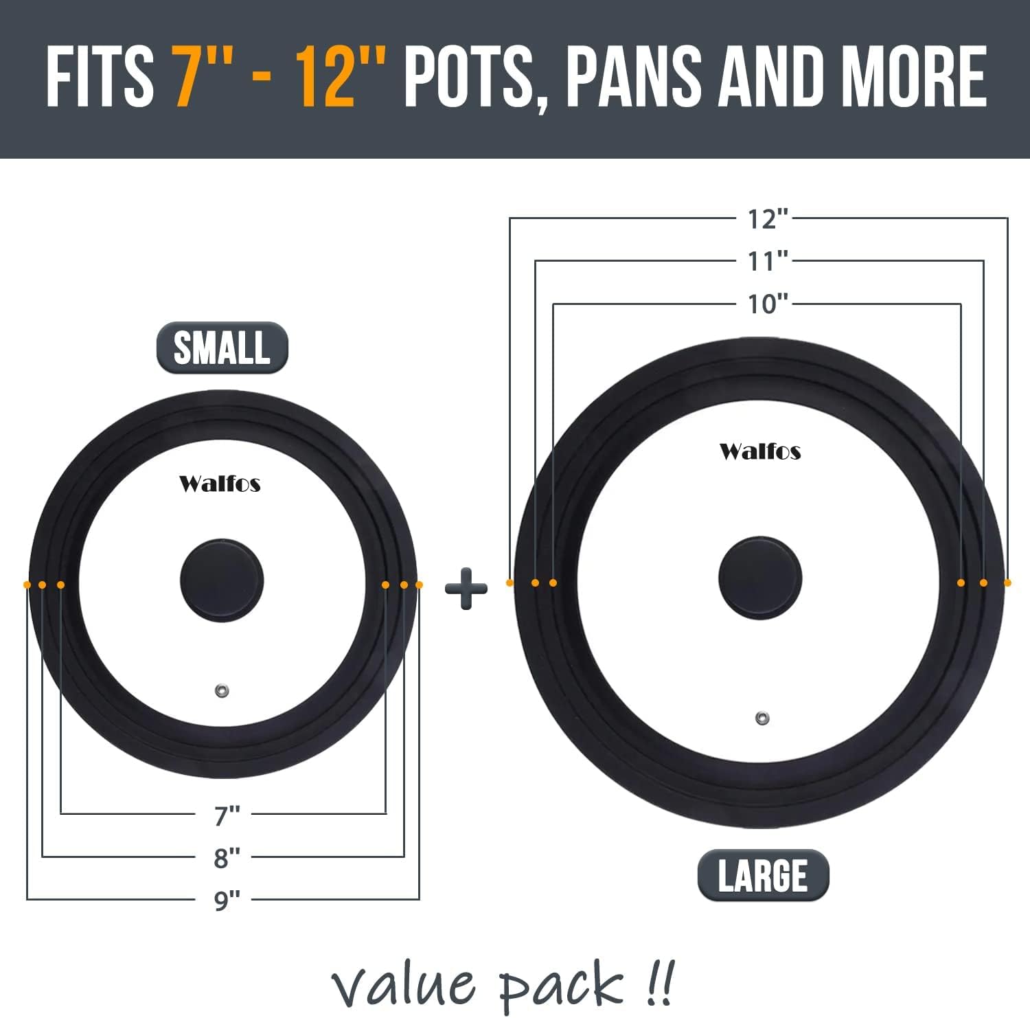 Universal Lid for Pots, Pans and Skillets - Tempered Glass with Heat Resistant Silicone Rim, Fits 10", 11" and 12" Diameter Cookware, Round