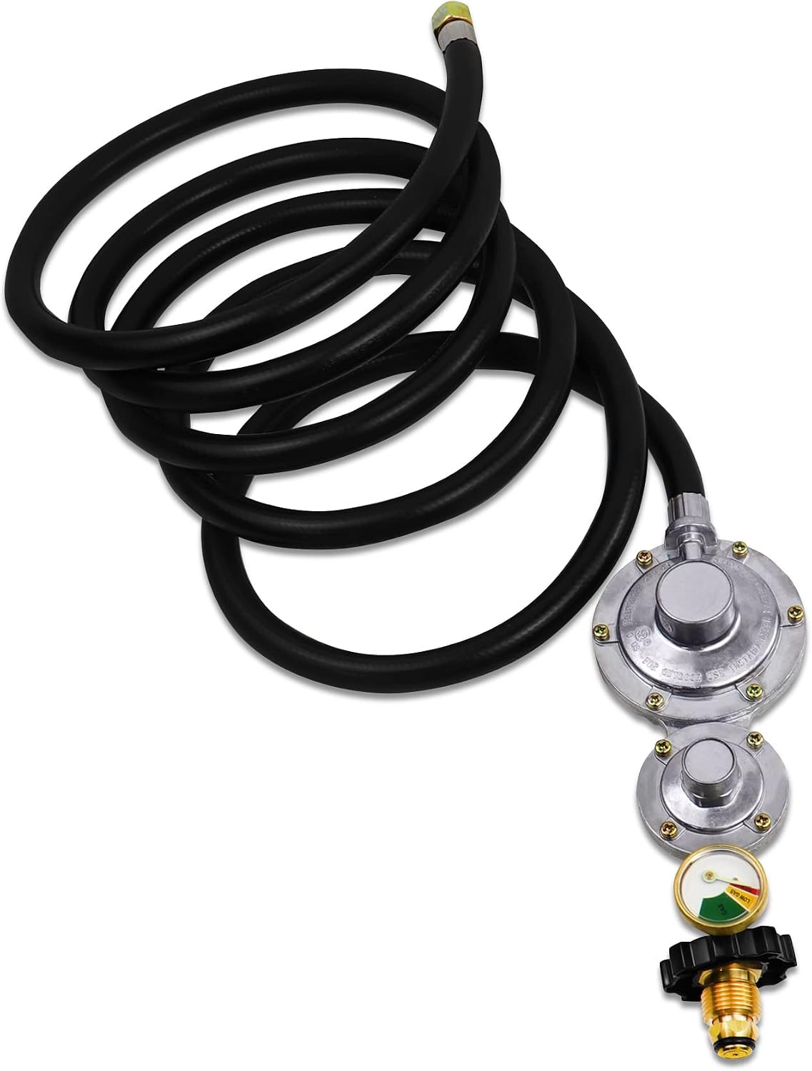 Azdele Two Stage Propane Regulator with 10 ft Hose and Gauge, CSA Certified
