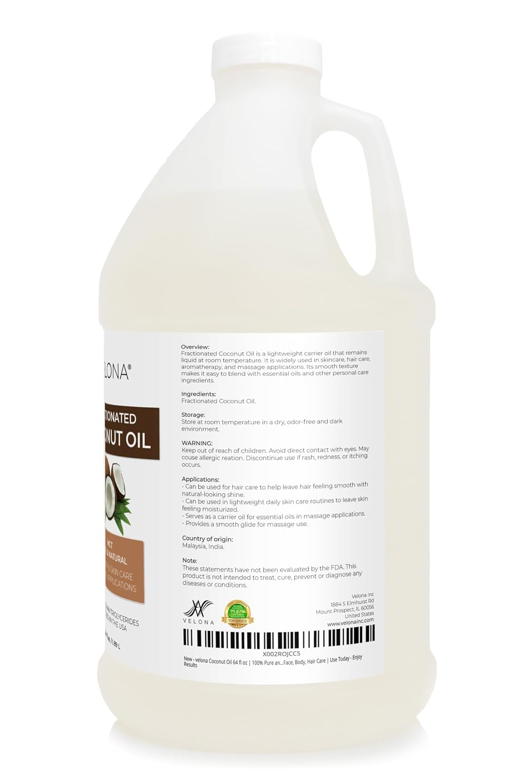 velona MCT Coconut Oil - 64 fl oz, Fractionated, 100% Pure Natural