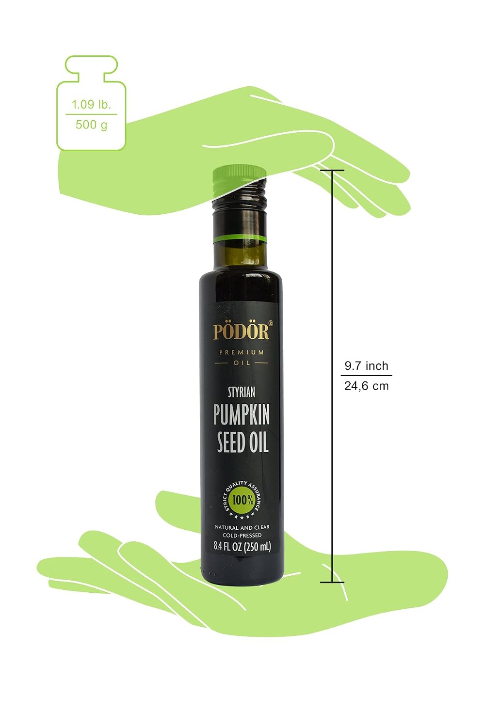 PÖDÖR Premium Styrian Pumpkin Seed Oil - 8.4 fl. Oz. - Cold-Pressed, 100% Natural, Unrefined and Unfiltered, Vegan, Gluten-Free, Non-GMO in Glass Bottle