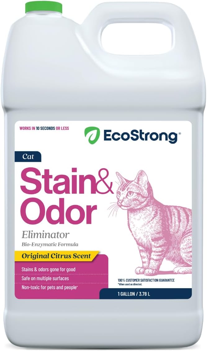 Eco Strong Cat Stain And Odor Remover| Enzyme Urine Odor Neutralizer - Stain Remover for Carpet, Litter Boxes, Bedding