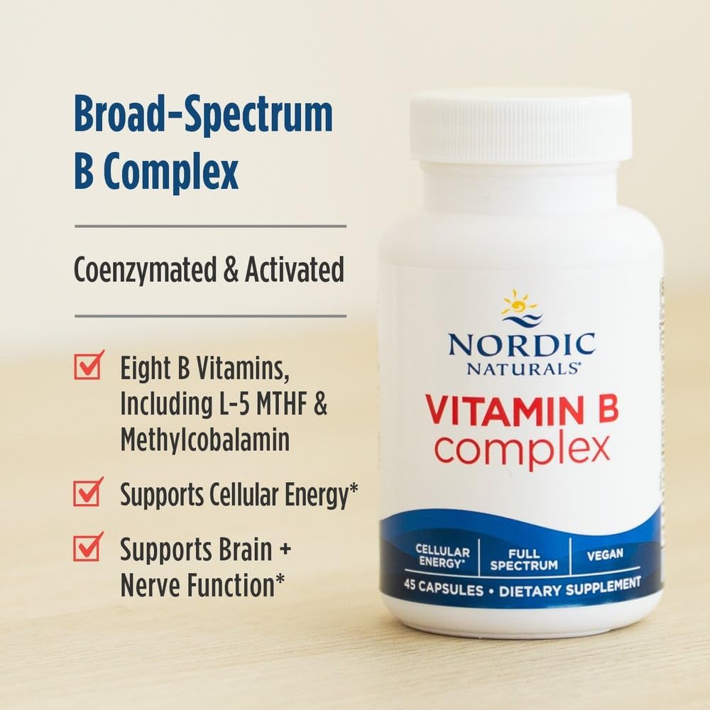 Nordic Naturals Vitamin B Complex, Energy Metabolism - 45 Capsules | 8 essential B vitamins: B1 Thiamine, B2 Riboflavin, B3 Niacin, B6, B12, B9 Folate
