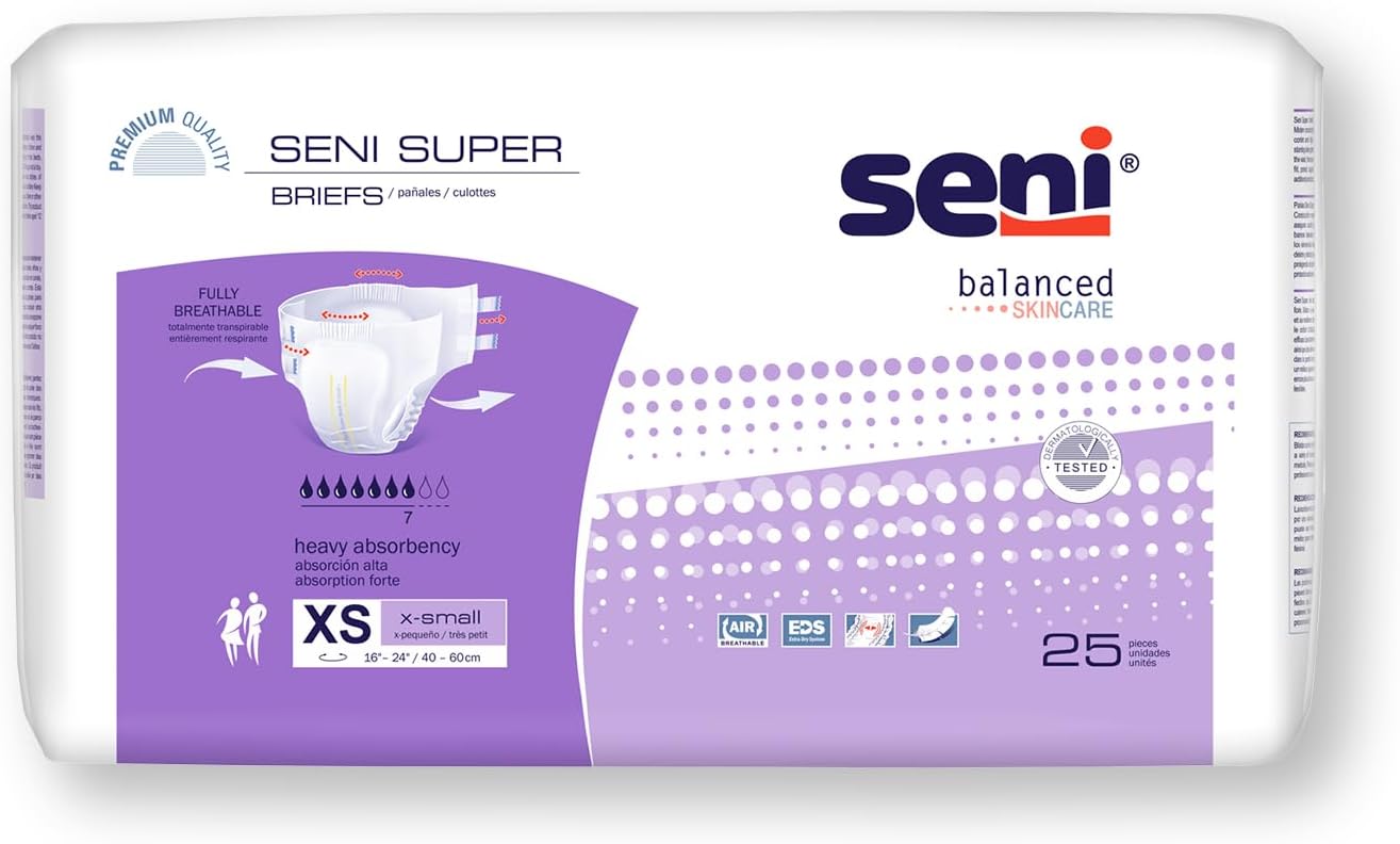 Seni Super Unisex Adult Incontinence Briefs with Tabs, 45-59 in, 75 ct | Breathable, Disposable Brief for Men & Women