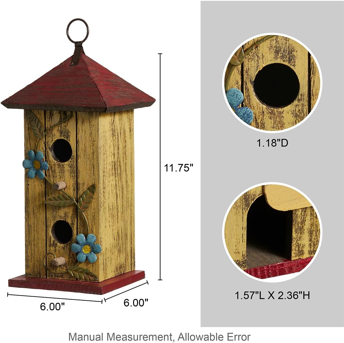 Glitzhome 14" H Hanging Distressed Wooden Church Birdhouse Garden Decor