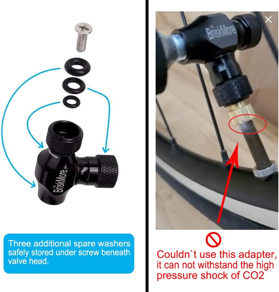 BriskMore CO2 Inflator Kits with 9X16g or 5 X 16g CO2 Cartridges, Presta and Schrader Valve Compatible, Bike Tire CO2 Pump, Included Insulated Sleeve