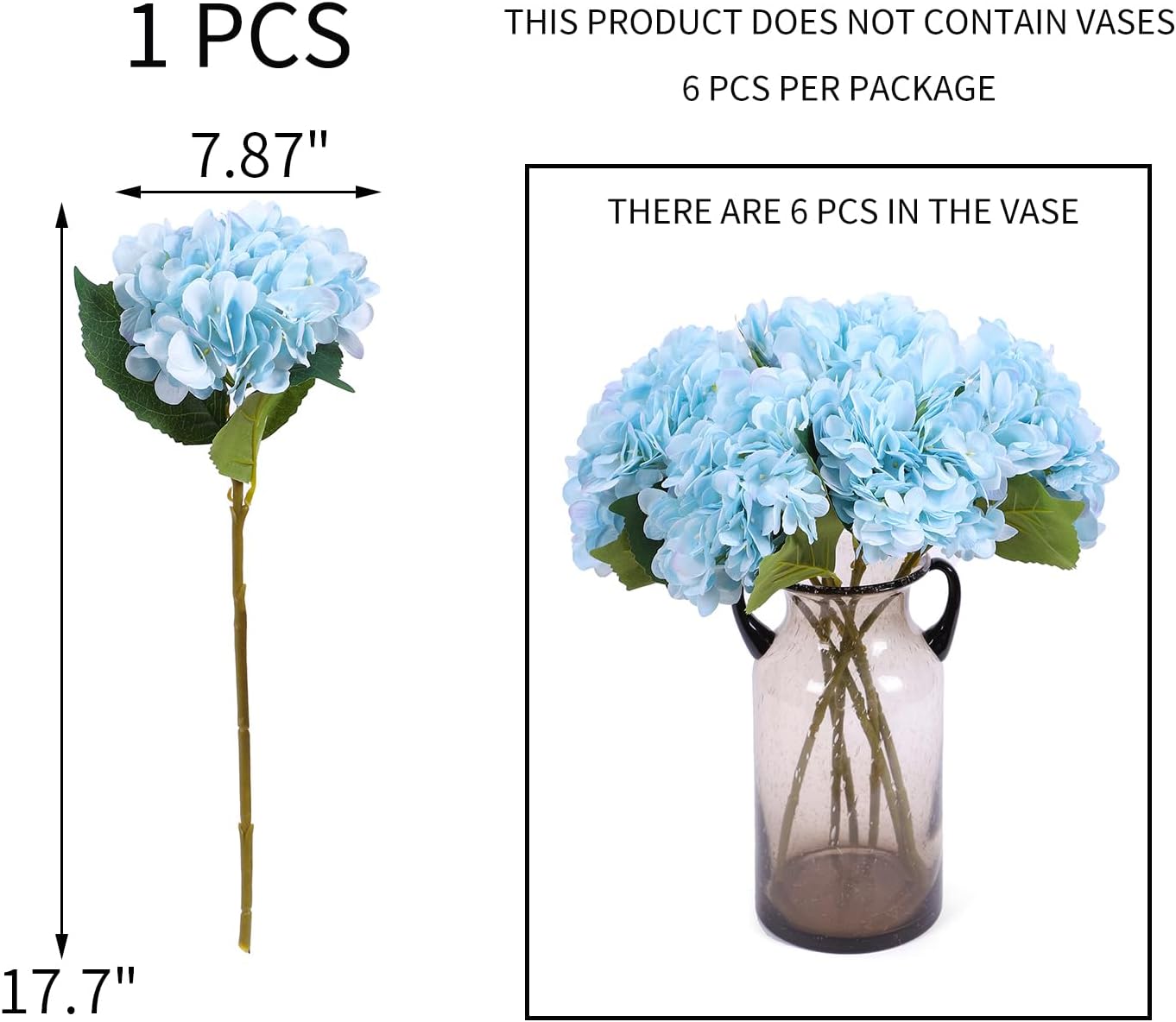 Kimura's Cabin 6pcs Silk Hydrangeas Artificial Flowers,Deep Lake Blue