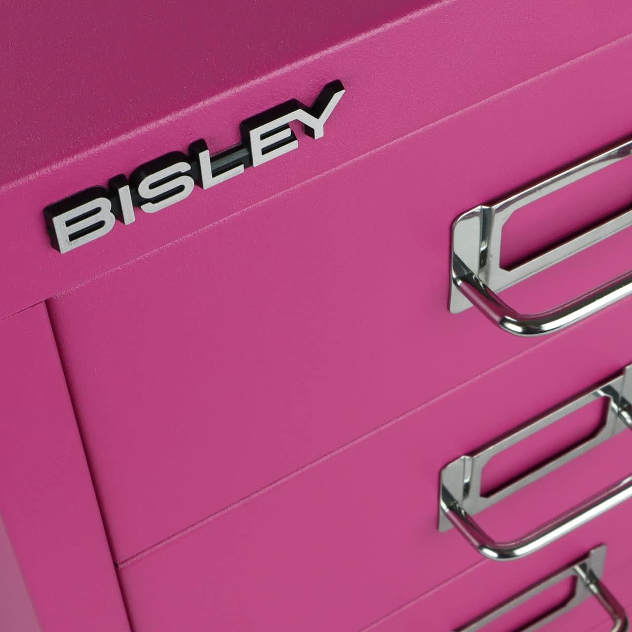5-Drawer Steel MultiDrawer Cabinet - Orange, by Bisley | Chrome Pull Handles with Label Holders, Powder-Coated Steel, Removable Drawers, Desktop Storage, Labels Included